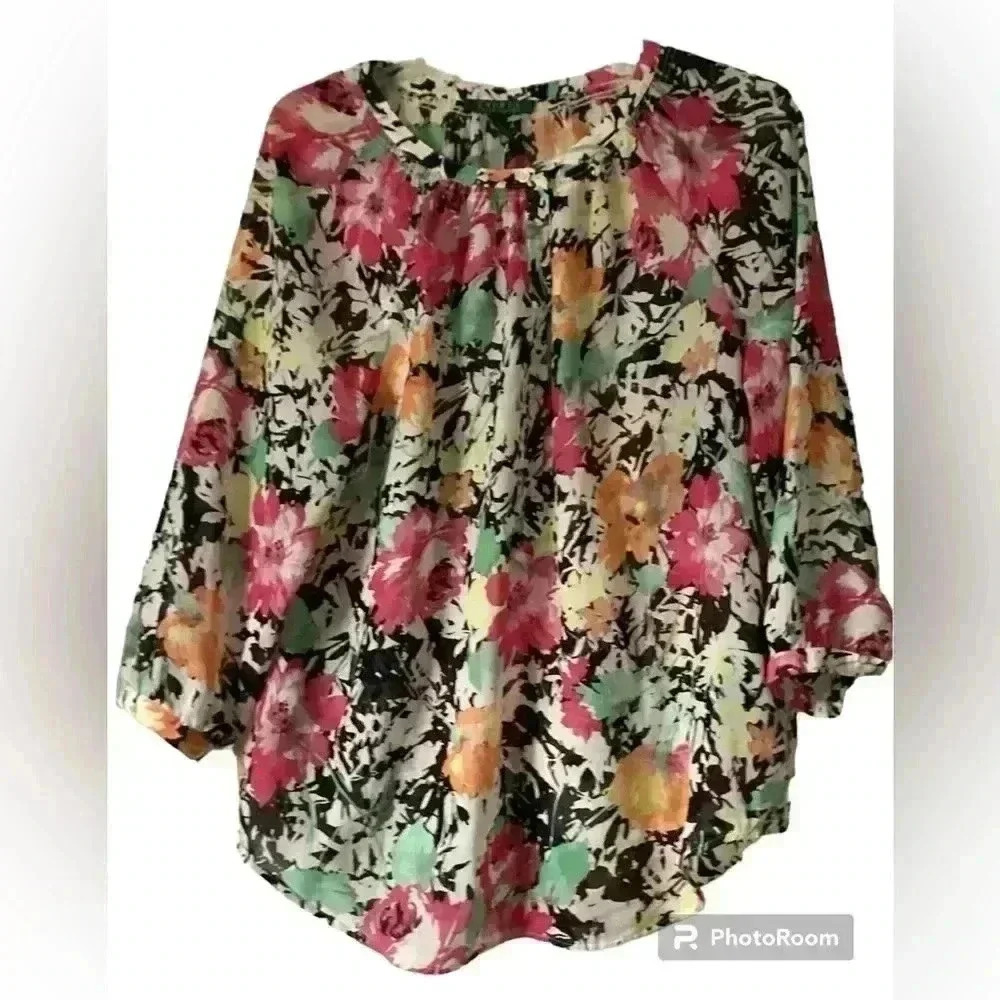 Ralph Lauren floral blouse Multi colored lightweight blouse top Size Large